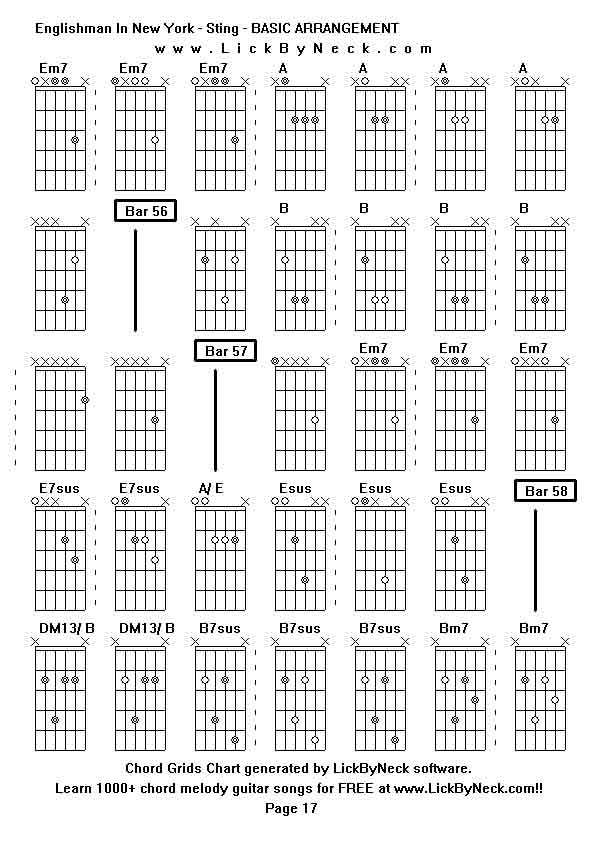 Chord Grids Chart of chord melody fingerstyle guitar song-Englishman In New York - Sting - BASIC ARRANGEMENT,generated by LickByNeck software.